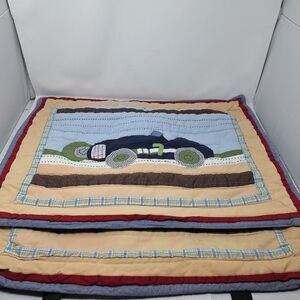 Pottery Barn Race Car Quilted Pillow Cases Cover Sham Set Of 2 Boys Bedding